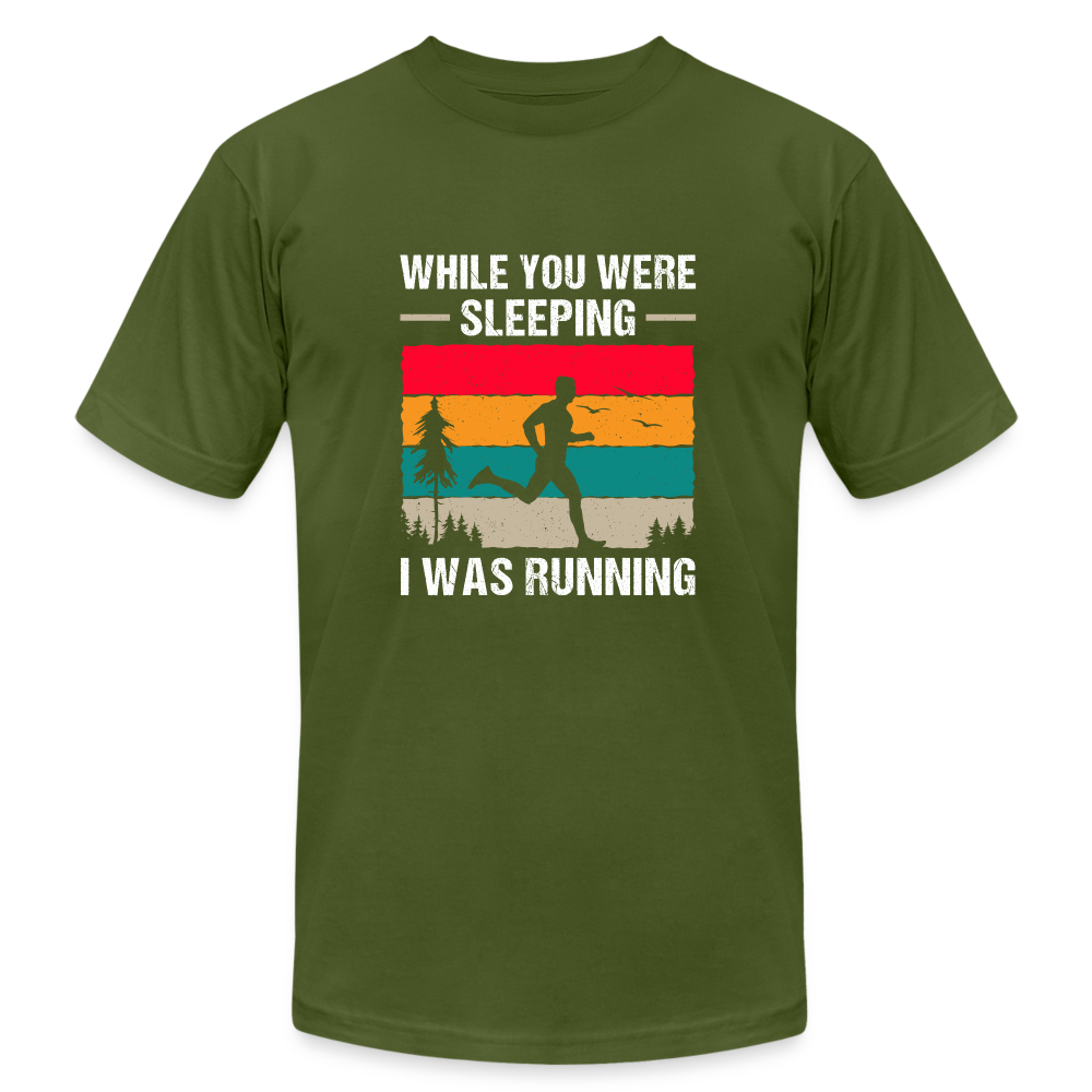 While You Were Sleeping, I Was Running T-Shirt, Dark Colors - olive