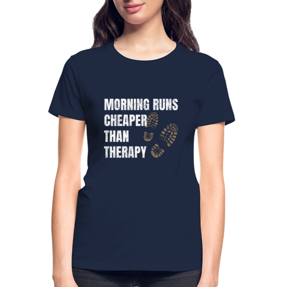 MORNING RUNS CHEAPER THEN THERAPY, Ladies T-Shirt - navy
