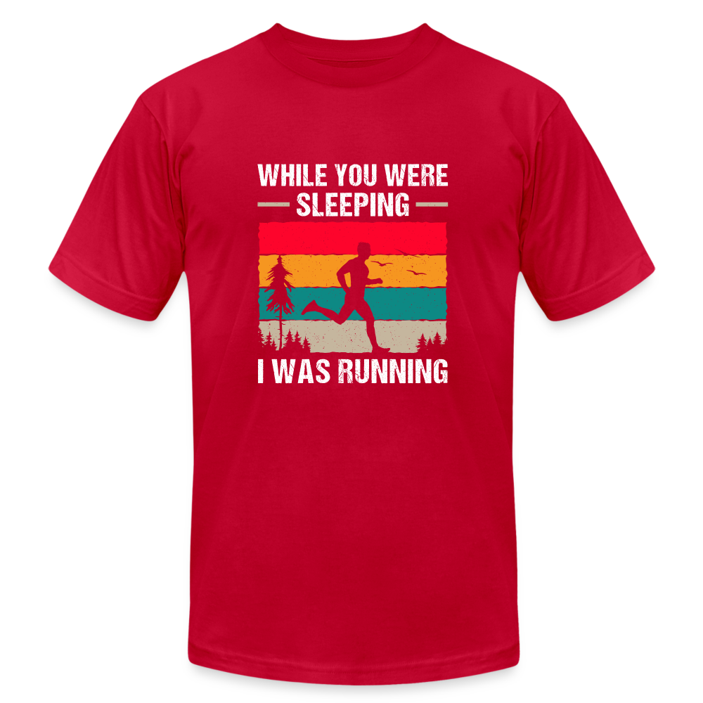 While You Were Sleeping, I Was Running T-Shirt, Dark Colors - red