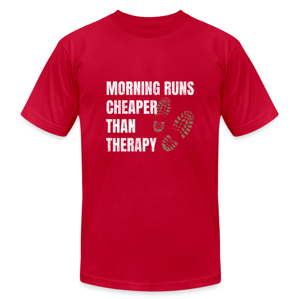 MORNING RUNS CHEAPER THEN THERAPY, MEN, T-SHIRT - red