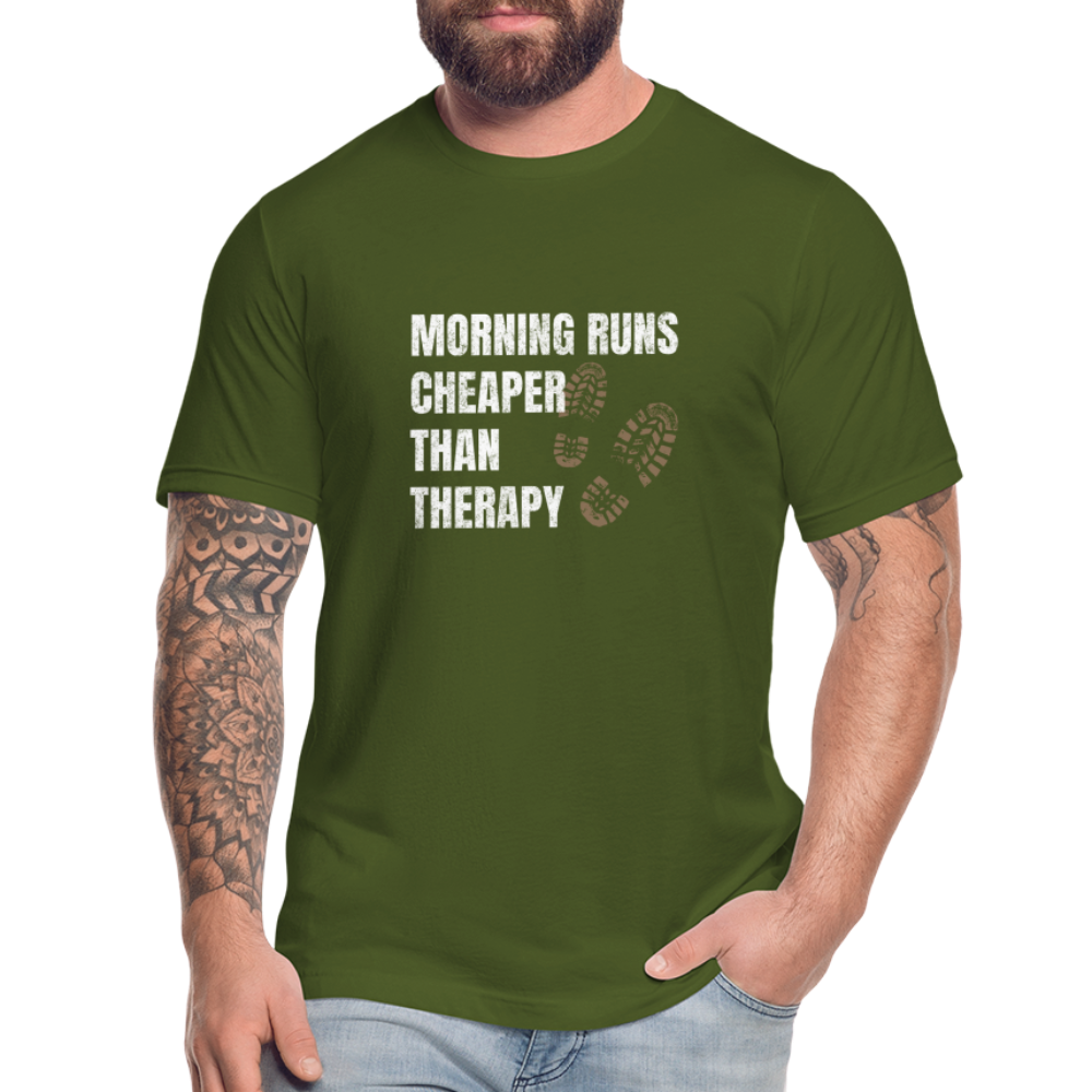 MORNING RUNS CHEAPER THEN THERAPY, MEN, T-SHIRT - olive