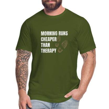 MORNING RUNS CHEAPER THEN THERAPY, MEN, T-SHIRT - olive