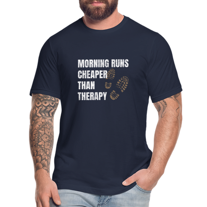 MORNING RUNS CHEAPER THEN THERAPY, MEN, T-SHIRT - navy