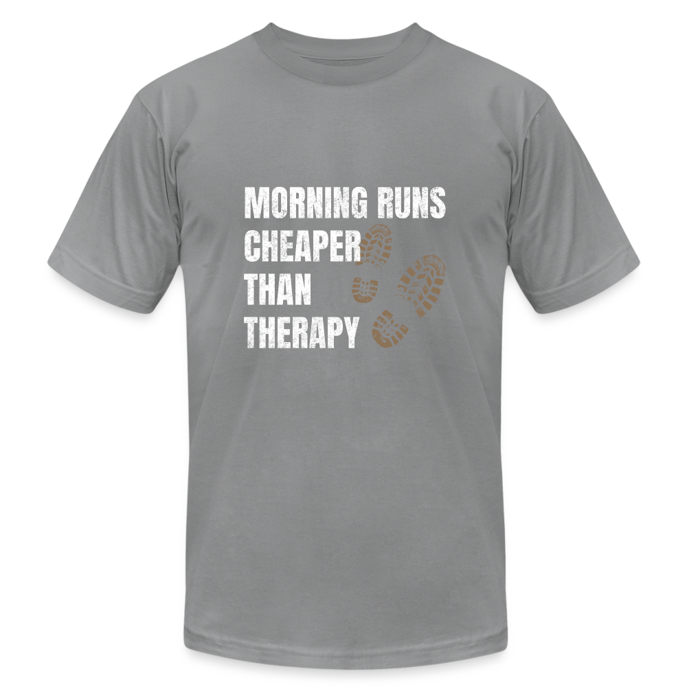 MORNING RUNS CHEAPER THEN THERAPY, MEN, T-SHIRT - slate