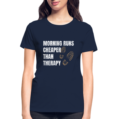 MORNING RUNS CHEAPER THEN THERAPY, Ladies T-Shirt - navy