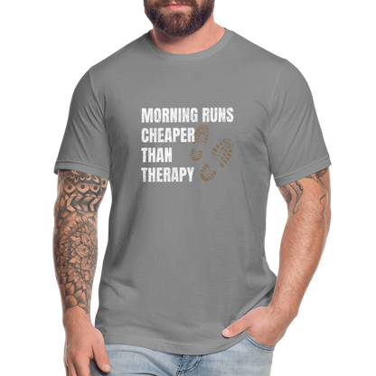 MORNING RUNS CHEAPER THEN THERAPY, MEN, T-SHIRT - slate