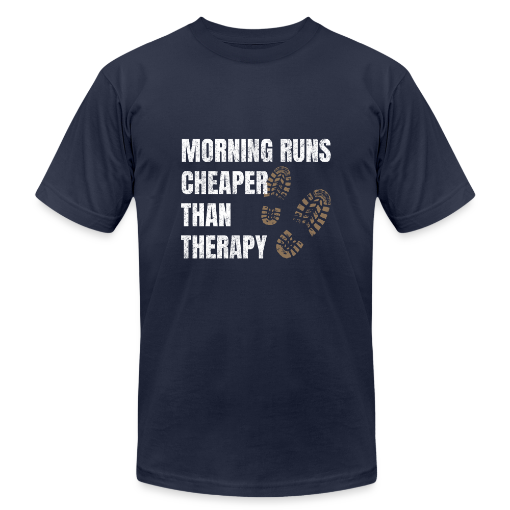 MORNING RUNS CHEAPER THEN THERAPY, MEN, T-SHIRT - navy