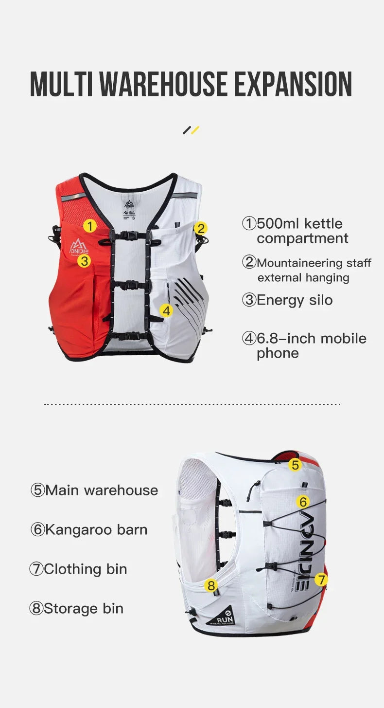 10L Lightweight Running Vest Hydration Red White Backpack