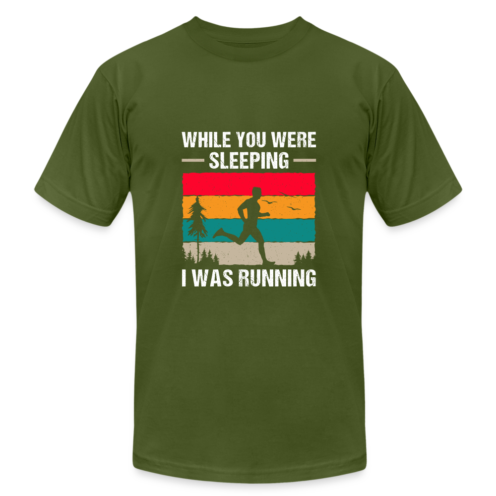 While You Were Sleeping, I Was Running T-Shirt, Dark Colors - olive