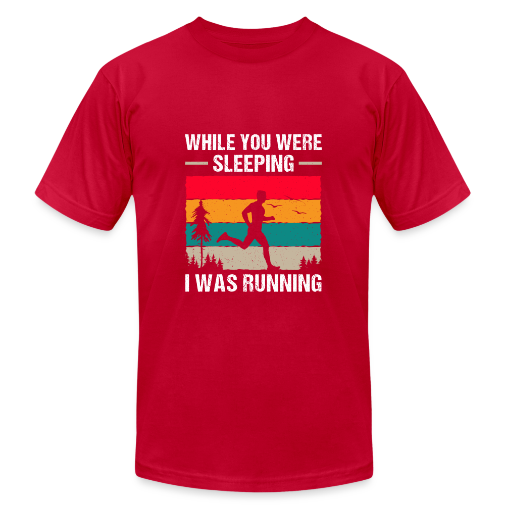 While You Were Sleeping, I Was Running T-Shirt, Dark Colors - red