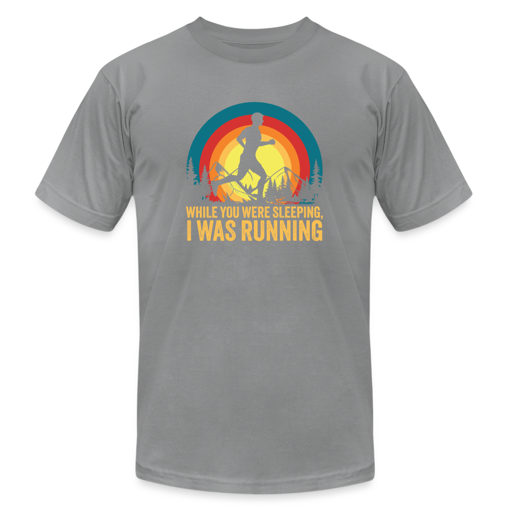 While You Were Sleeping, I Was Running T-Shirt V-5 - slate