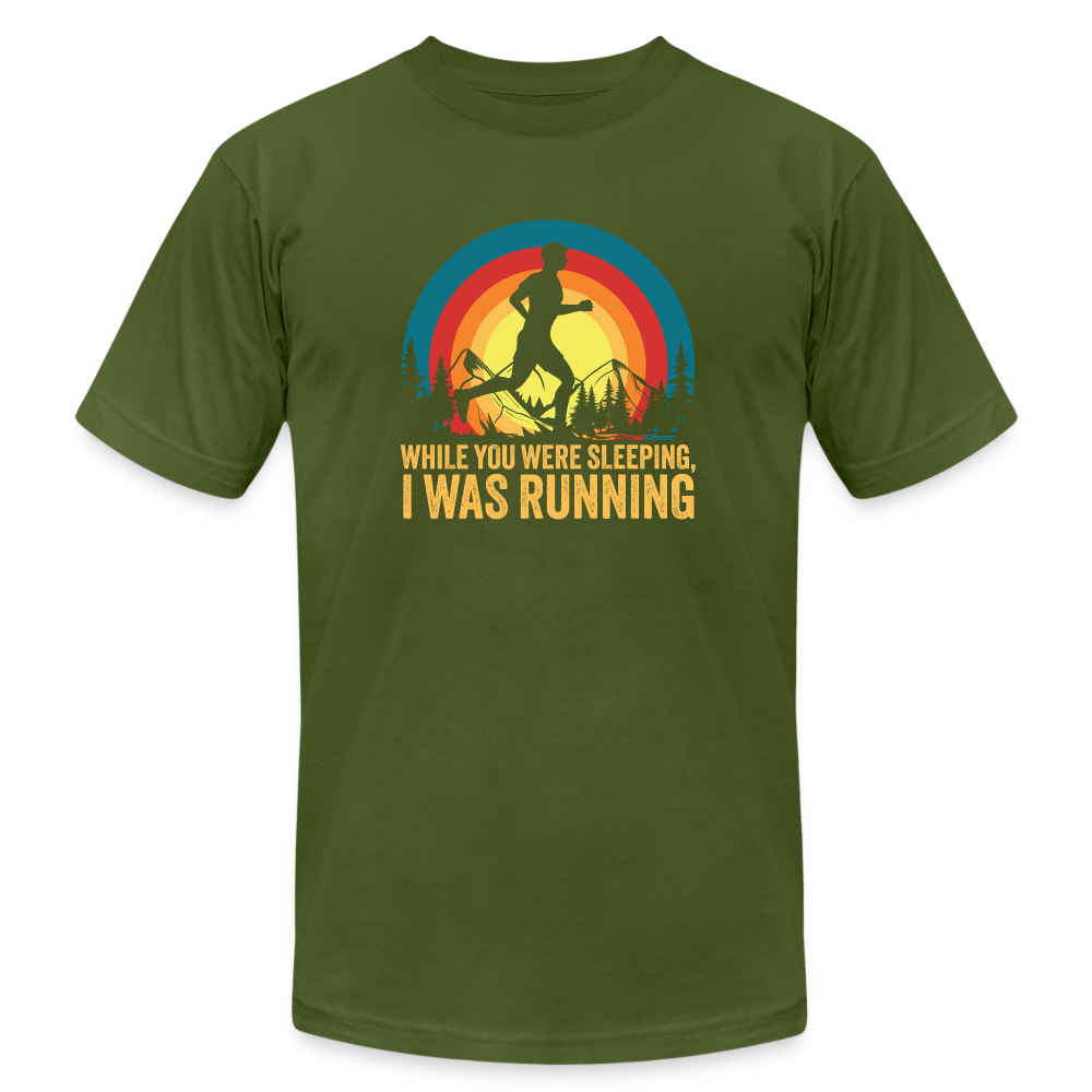 While You Were Sleeping, I Was Running T-Shirt V-5 - olive