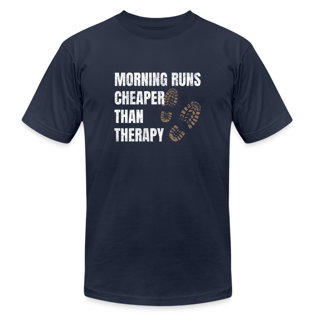 Morning Runs, Cheaper Than Therapy T-Shirt - navy