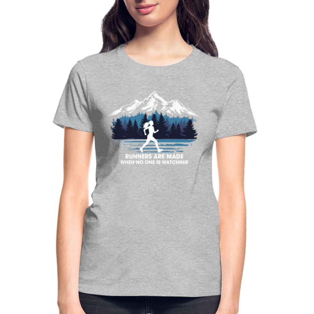 Runners Are Made When No One Is Watching T-Shirt, Ladies - heather gray