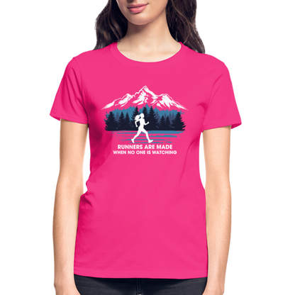 Runners Are Made When No One Is Watching T-Shirt, Ladies - fuchsia
